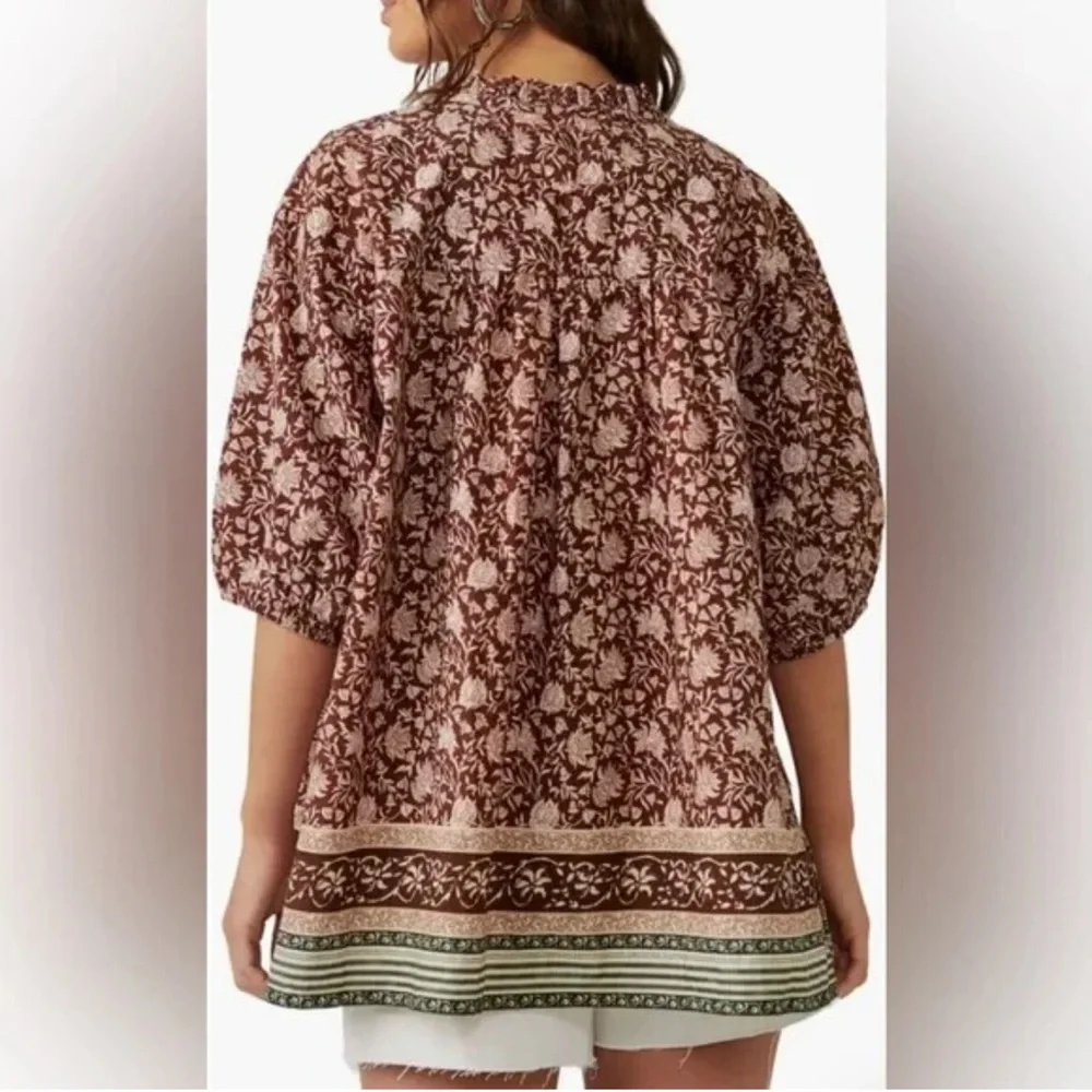 FREE PEOPLE We The Free Batik Border Bohemian Brown Floral Women's Top